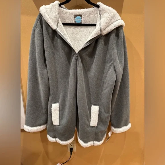 Totes Grey Polar Fleece Cozy Gray and White Sherpa Jacket Full Zip Women’s XXL - Picture 1 of 7